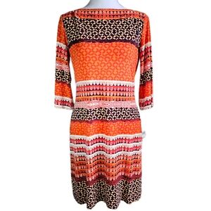 Donna Morgan Print Jersey Shift Dress Women's 4 Hot Pepper Orange Geometric Boho